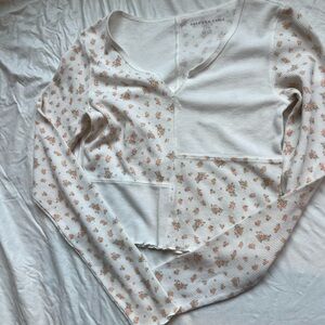 American Eagle Outfitters Cream and Orange Floral Top